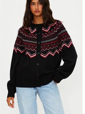 Anthropologie X Beach Riot Seraphine Cardigan Black Cheers Fairisle